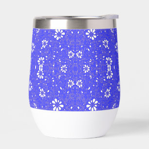 Cute blue white classic flowers pattern thermal wine tumbler