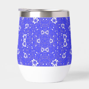Cute blue white classic flowers pattern thermal wine tumbler