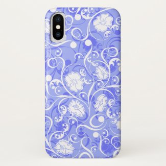 Cute blue white classical flowers pattern