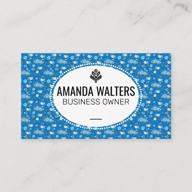 Cute Blue White Flowers Business Card (Front)