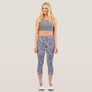 Cute blue white paisley patterns design capri leggings