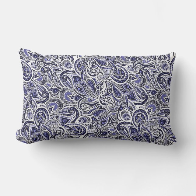 Cute blue white paisley patterns design lumbar pillow (Front)