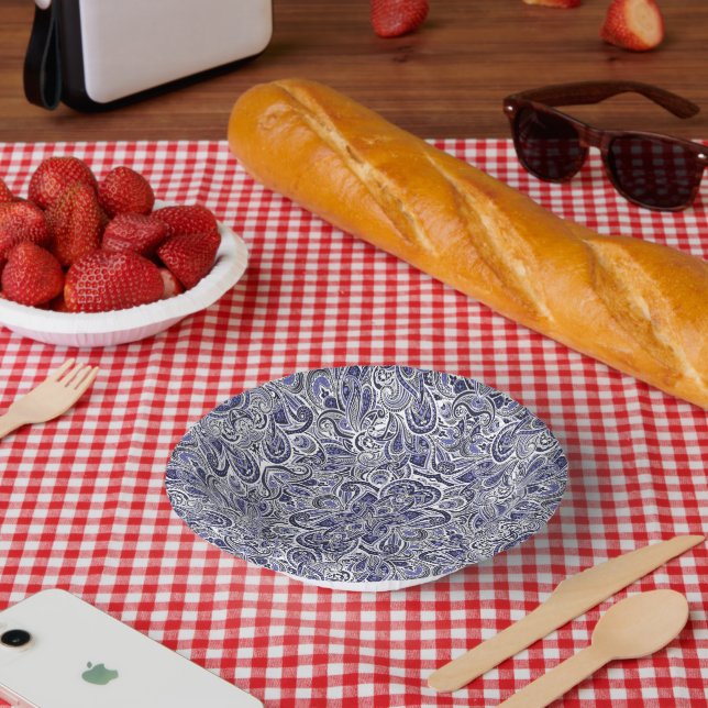 Cute blue white paisley patterns design paper bowls (Picnic)