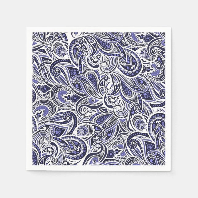 Cute blue white paisley patterns design paper napkins (Front)