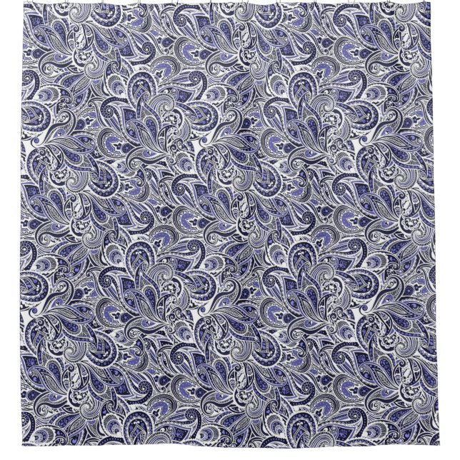 Cute blue white paisley patterns design shower curtain (Front)