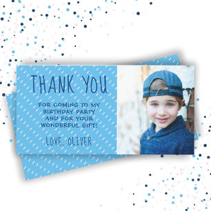 Cute Blue White Pattern Boy Photo Birthday Thank You Card