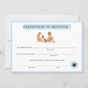 Cute Blue & White Puppy Adoption Certificate