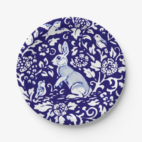 Cute Blue White Rabbit Standing Bunny Dedham Delft Paper Plates