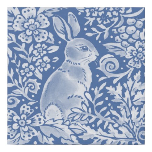 Cute Blue White Rabbit Woodland Whimsical Animal Faux Canvas Print