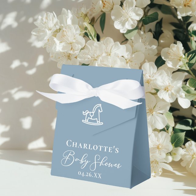 Cute Blue White Rocking Horse Baby Shower Favor Boxes (Creator Uploaded)