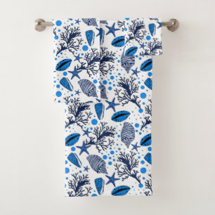 Cute blue white seashell pattern Bath towel set