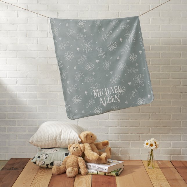 Cute Blue & White Simple Floral  Baby Blanket (In Situ)