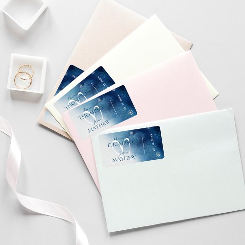 Cute Blue White Snowflake Wedding Return Address Label