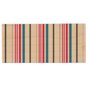Cute blue white stripes wood flash drive