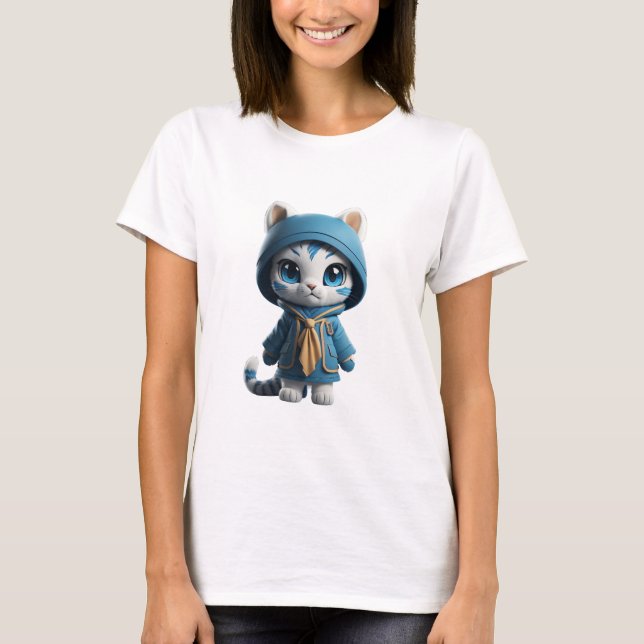 Cute blue white tiger, anime cat, aesthetic animal T-Shirt (Front)