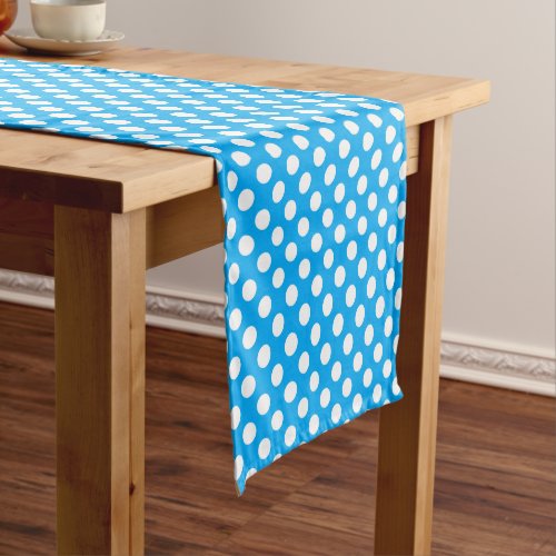 cute blue white tiled polka dot pattern short table runner