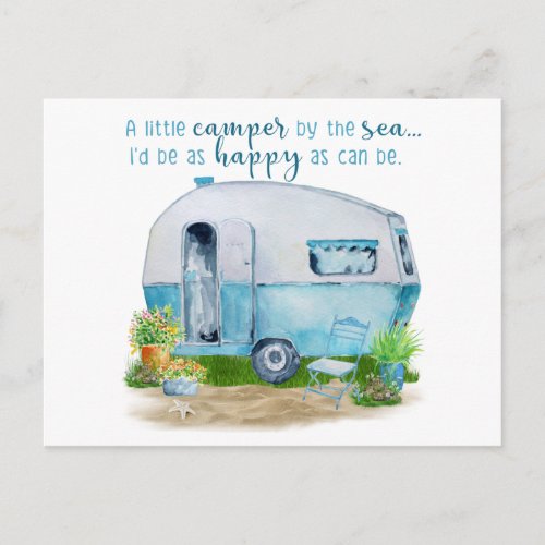 Cute Blue  White Watercolor Retro Vintage Glamper Postcard