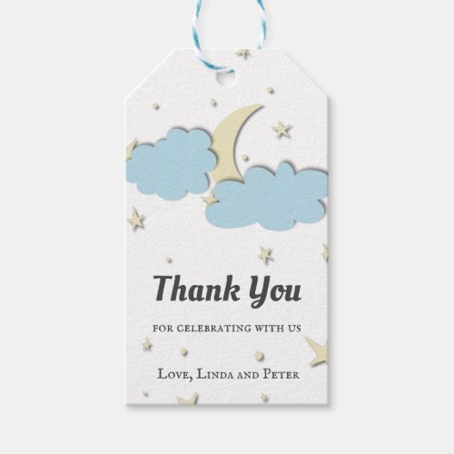 Cute Blue White Yellow Moon  Clouds Thank You Gift Tags
