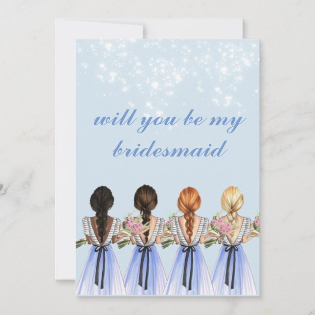 cute blue will you be my bridesmaid Invitation (Front)