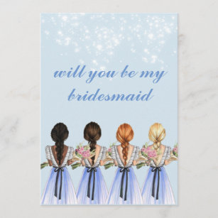 cute blue will you be my bridesmaid Invitation