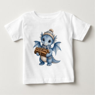 Cute Blue Winter Baby Dragon with Firewood Kids T-Shirt