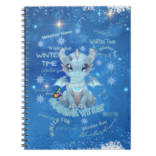 Cute Blue Winter Dragon – Magical Snowflake Notebook