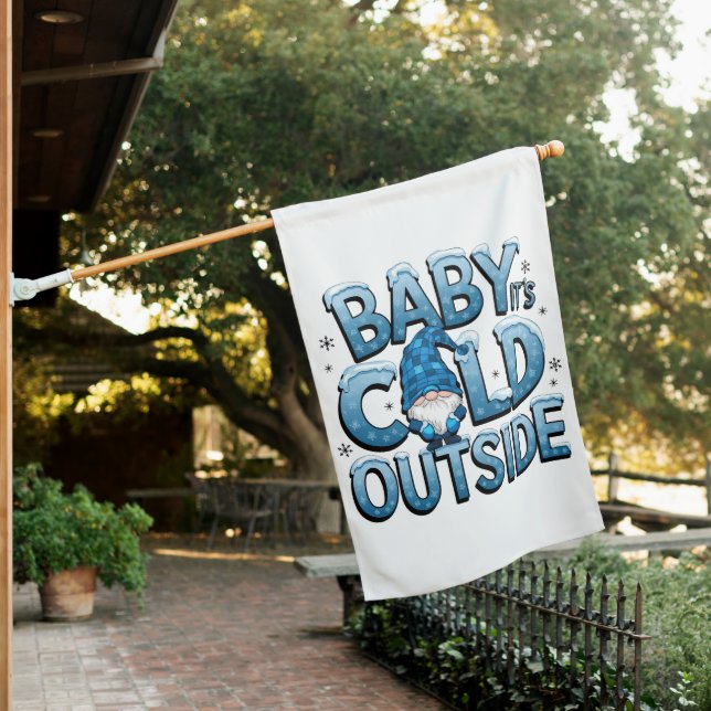 CUTE BLUE WINTER HOLIDAY GNOME HOUSE FLAG (In SItu)