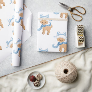 Cute Blue Winter Reindeer Kids Christmas Wrapping Paper
