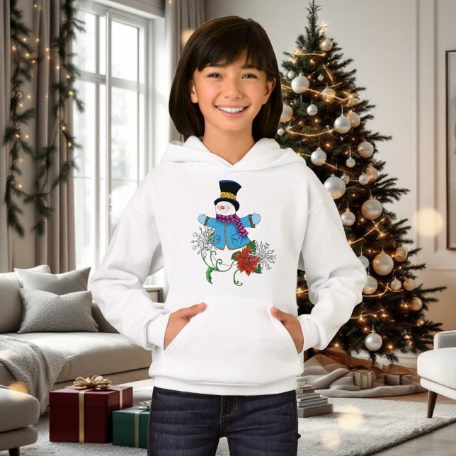 Cute Blue Winter Snowman Poinsettia Christmas Hoodie (Creator Uploaded)