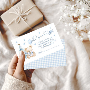 Cute Blue Winter Teddy Bear Baby Boy Diaper Raffle Enclosure Card