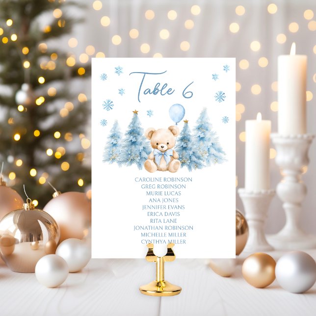 Cute Blue Winter Teddy Bear Baby Boy Table Number (Creator Uploaded)