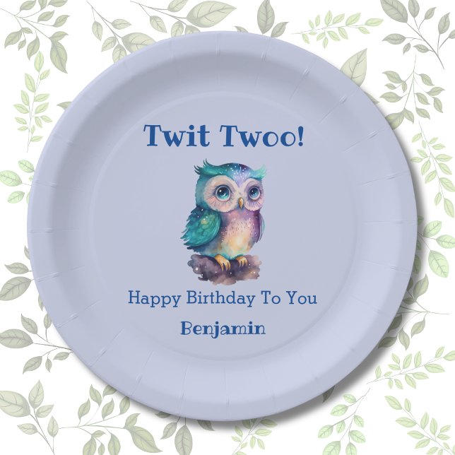  Cute Blue Woodland Animal Owl Birthday Paper Plates (Creator Uploaded)