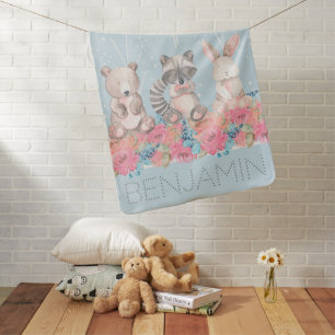 Cute Blue Woodland Animals Baby Nursery Blanket