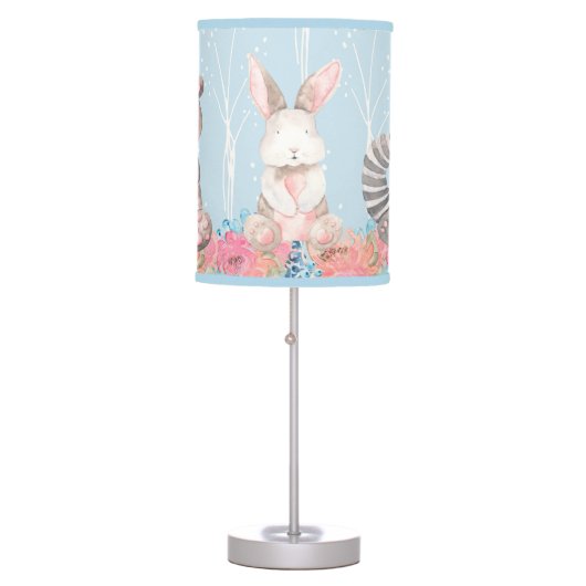 Cute Blue Woodland Animals Baby Nursery Table Lamp (Front)