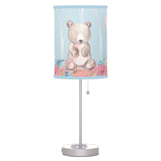 Cute Blue Woodland Animals Baby Nursery Table Lamp (Left)