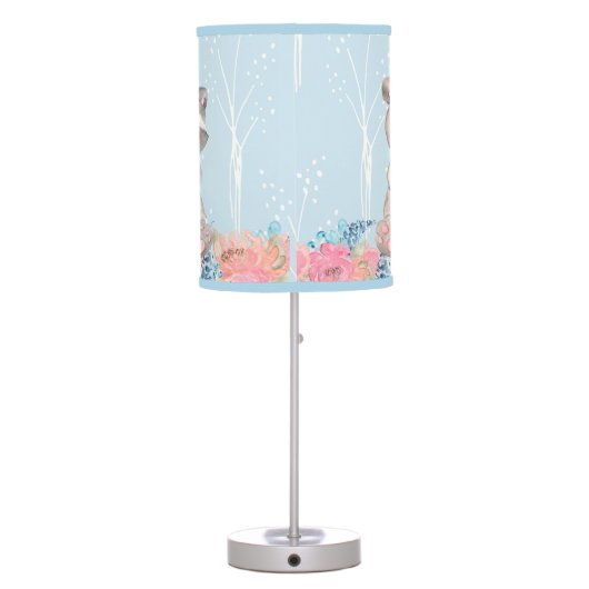 Cute Blue Woodland Animals Baby Nursery Table Lamp (Back)