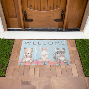 Cute Blue Woodland Animals Doormat