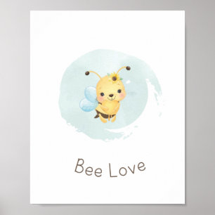 Cute Blue/Yellow Bee Happy Boys Nursery Wall Art