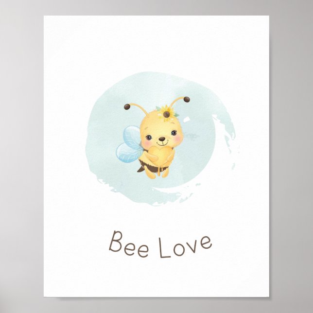 Cute Blue/Yellow Bee Happy Boys Nursery Wall Art  (Front)