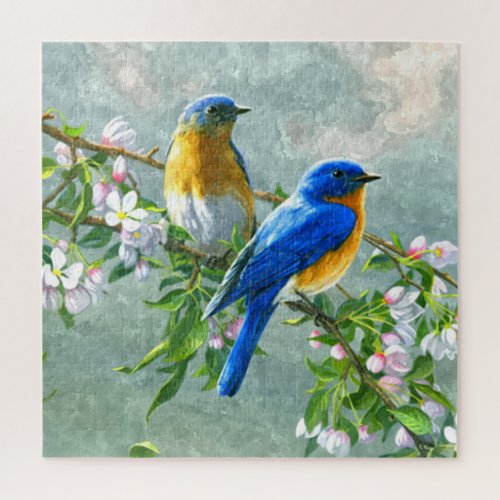 Cute Blue Yellow Birds Watercolor Art Oil Painting Jigsaw Puzzle