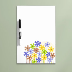 Cute blue yellow brown simple flowers drawing dry erase board
