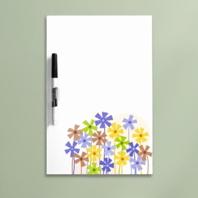 Cute blue yellow brown simple flowers drawing  dry erase board (Creator Uploaded)