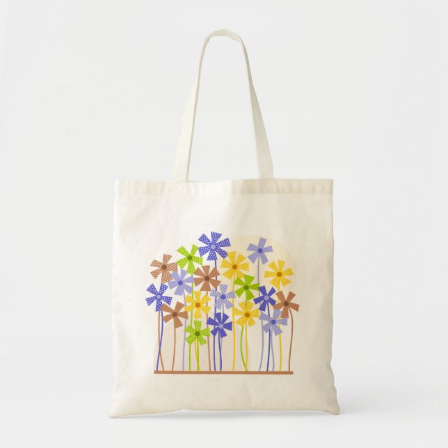 Cute blue yellow brown simple flowers drawing  tote bag (Front)