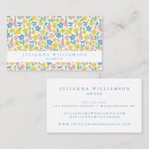Cute Blue Yellow Ditsy Floral Modern Florist Business Card