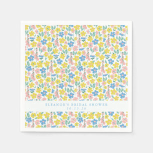 Cute Blue Yellow Floral Custom Bridal Shower Napkins