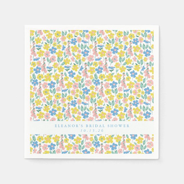 Cute Blue Yellow Floral Custom Bridal Shower   Napkins (Front)