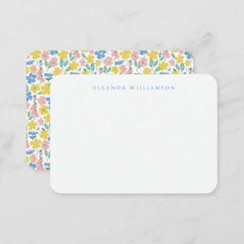 Cute Blue Yellow Floral Custom Name Gift Enclosure Note Card