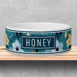 Cute Blue Yellow Floral Name Template Pet Bowl<br><div class="desc">Floral and Whimsical Personalized Pet Bowls with Name Template: Stylish, Trendy, and Adorable! Our custom-designed bowls feature a watercolor flower pattern in blue, green, yellow, teal, and white, perfect for both cats and dogs. Personalize with your pet's name for a unique touch. These preppy and chic bowls add charm to...</div>
