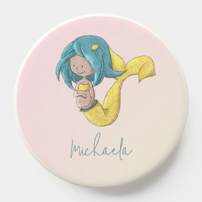 Cute Blue Yellow Pregnant Mermaid Custom PopSocket (Popsocket)
