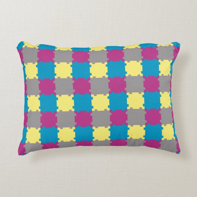 Cute Blue Yellow Purple Grey Puzzle Like Pattern  Accent Pillow (Front)